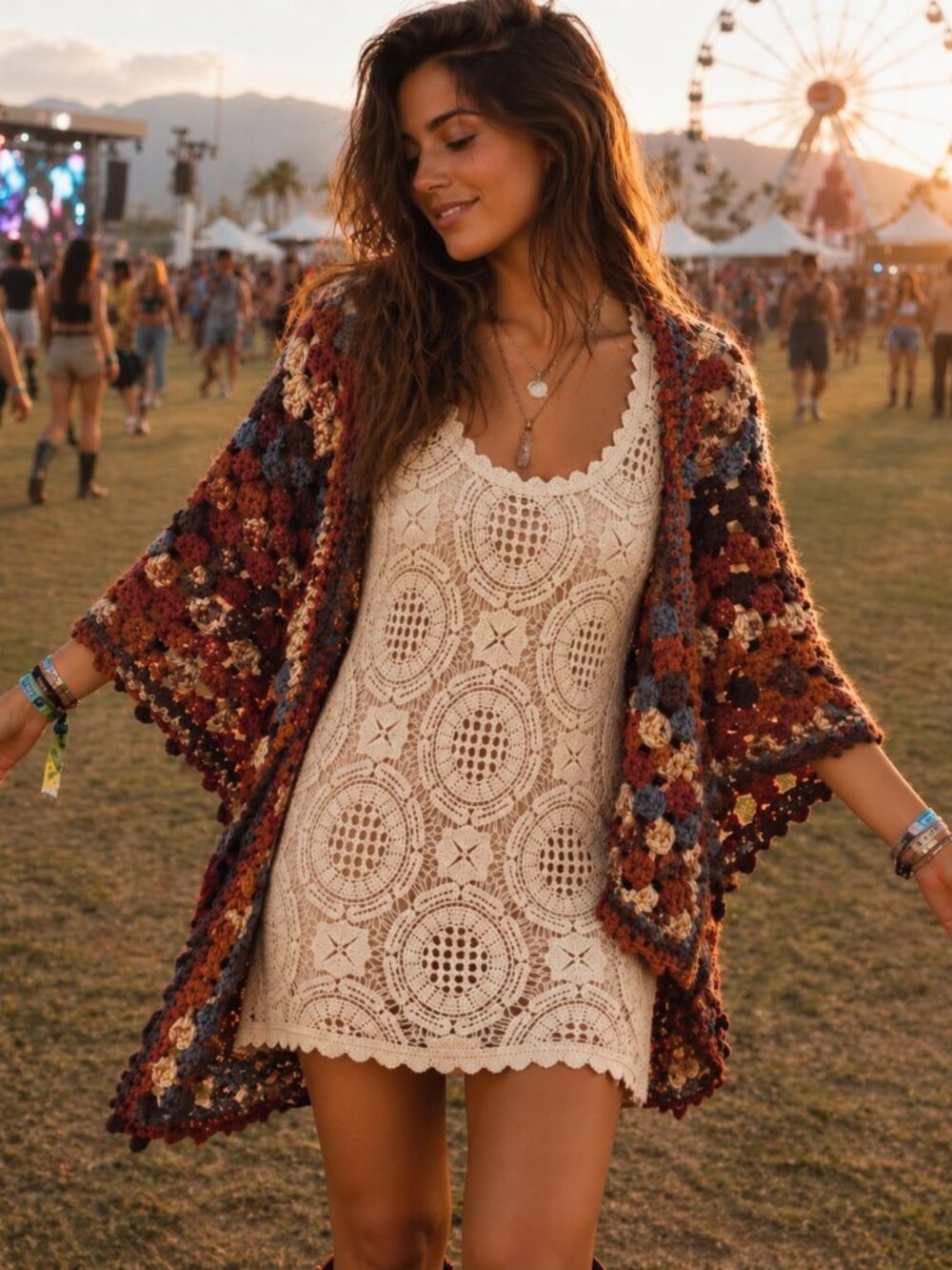 Vintage French Connection 100% Cotton Crochet Antique Lace Boho Mini Dress US 2